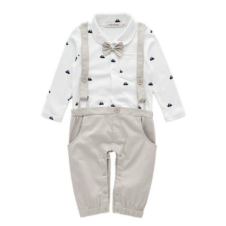

StylesILove Sailor Boat Print Faux Suspender Formal Wear Baby Boy Romper (18-24 Months Grey)