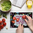 thumbnail image 4 of Saying Cutting Board, Witty Lettering Wake Make Cosmetic Lipstick Mascara and Nail Polish, Decorative Tempered Glass Cutting and Serving Board, Small Size, Multicolor, by Ambesonne, 4 of 5