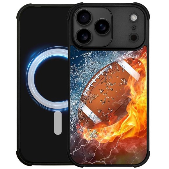 Daizag Funda Para Iphone 17 Pro [Compatible Con Magsafe] Esquinas Air-Guard A Prueba De Golpes Funda Suave Para Teléfono Para Niños Y Hombres Regalo Ice Fire Fútbol Americano
