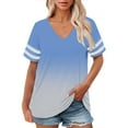 thumbnail image 2 of Bovemsi Plus Size V Neck T Shirts Women Short Sleeve Tops Casual Summer Tshirts Loose Fit Tee, Blue Women's Summer Short Sleeve T-Shirts, 3XL, 2 of 4