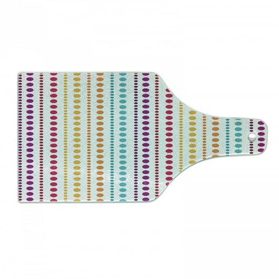 Colorful Cutting Board, Half Toned Retro Striped Pattern Big Little Polka Dots Symmetrical Vibrant Colors, Tempered Glass Cutting and Serving Board, Wine Bottle Shape, Multicolor, by Ambesonne
