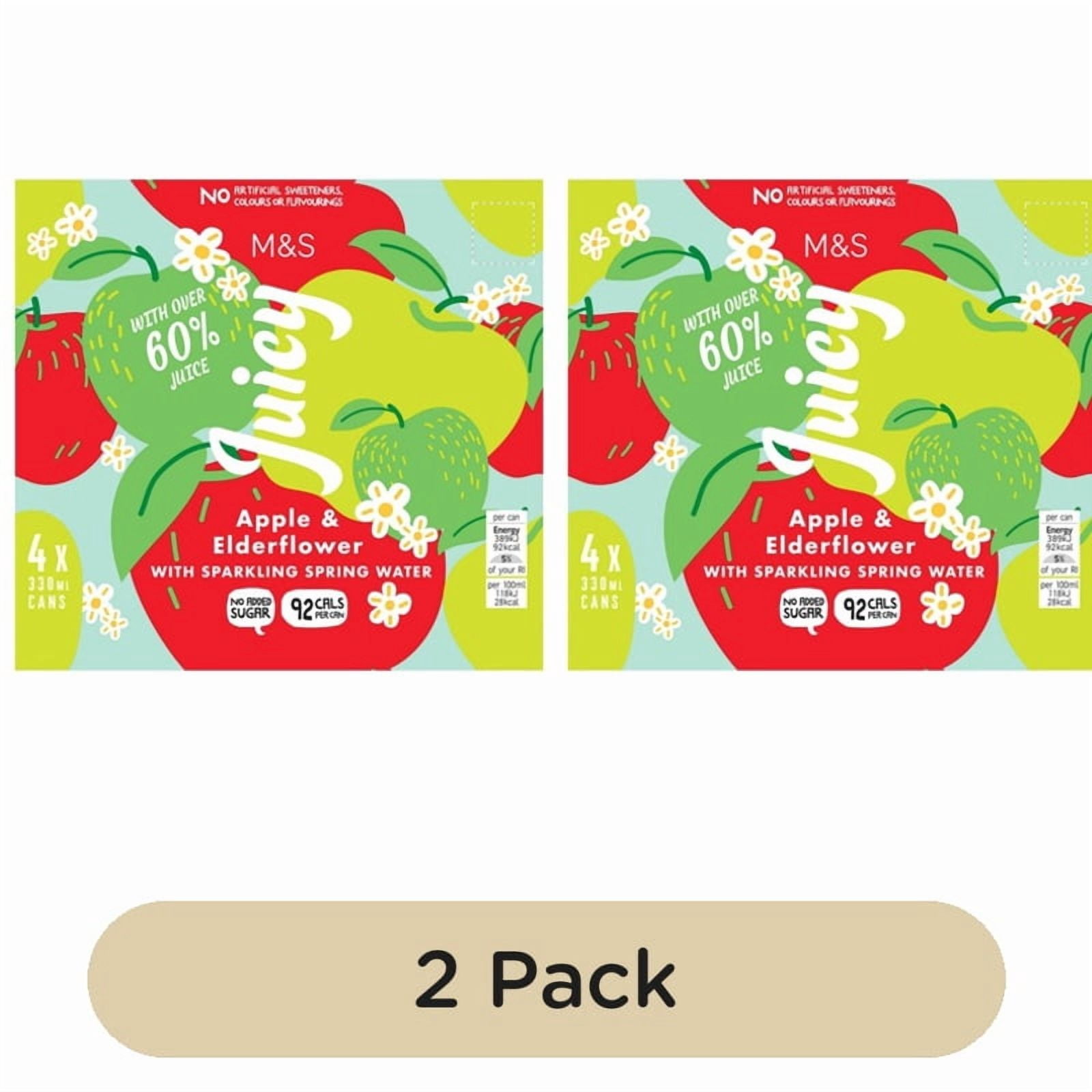 M&S Juicy Apple & Elderflower with Sparkling Spring Water Multipack 4 x 330ml, British Import (Pack of 2)