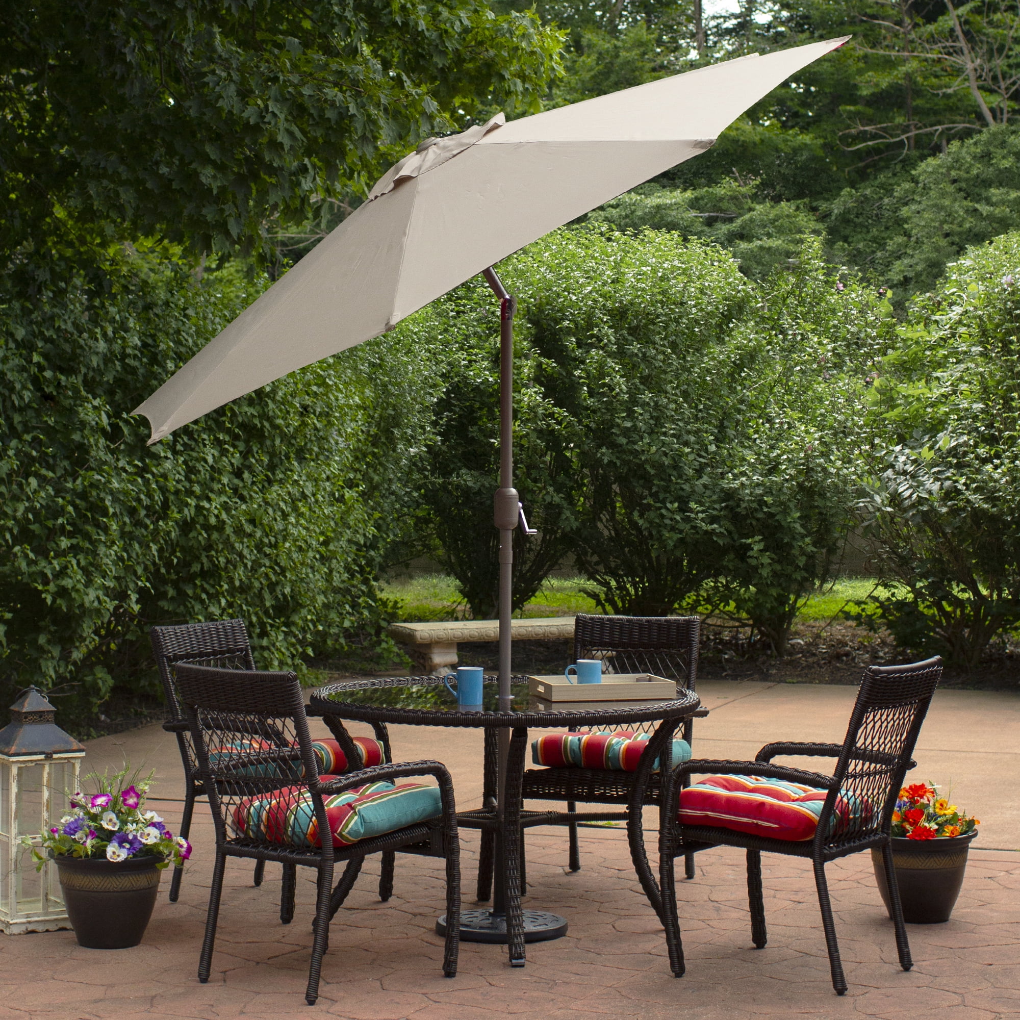 9ft Outdoor Patio Market Umbrella with Hand Crank and Tilt Taupe