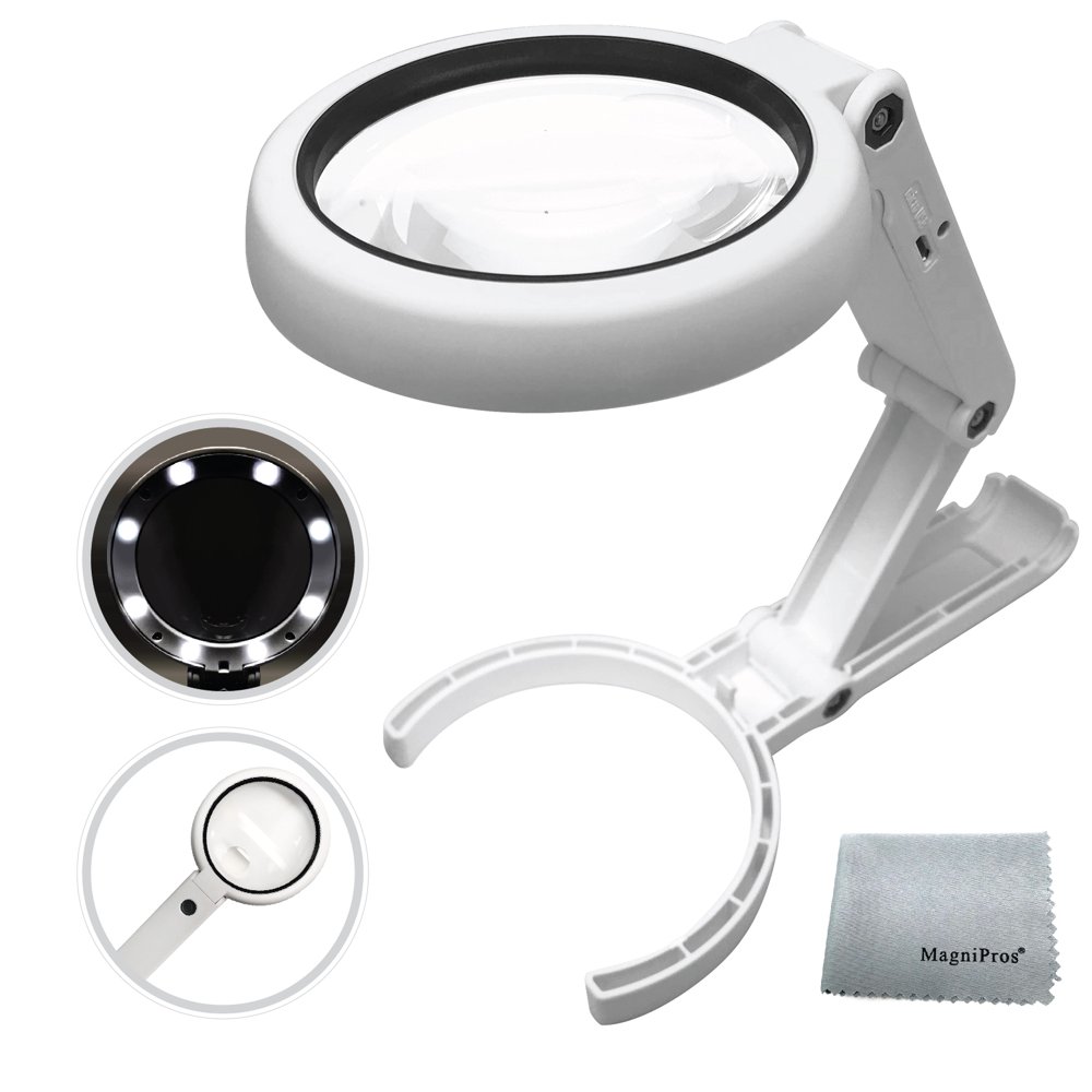 Magnifying Glass with 8 LED Lights, Handsfree Magnifier, [5X+11X] Dual