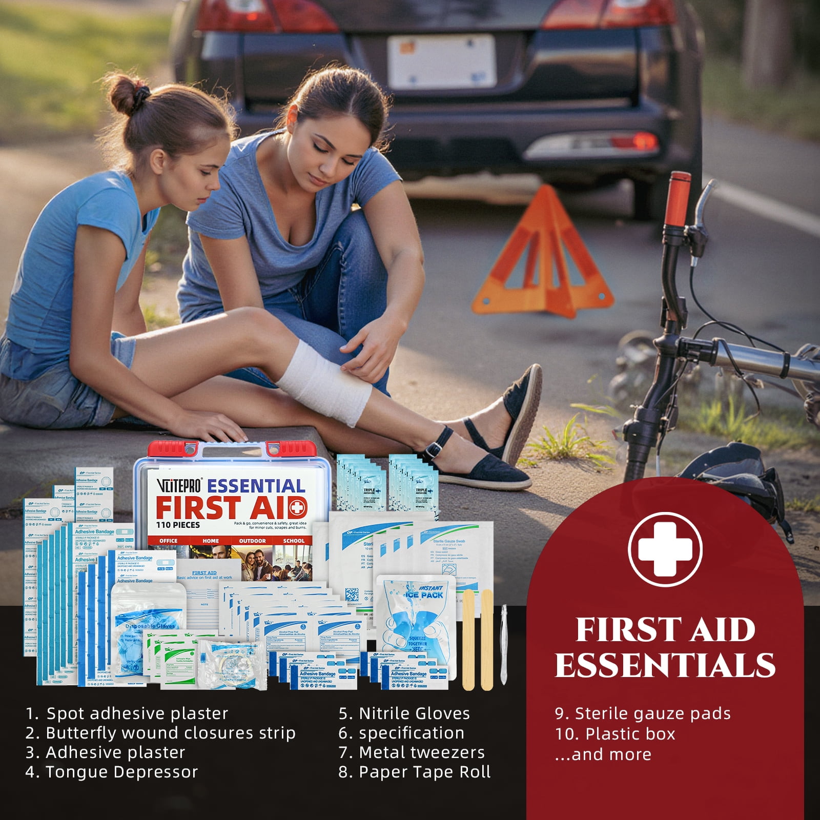 Roadside Emergency Car Kit with Portable Air Compressor & Jumper Cables, for Women, Men, Teens