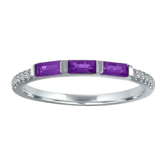 HeartsAndYou 1ct Natural Amethyst & Diamond Wedding Band 14k SOLID White Gold Half Eternity