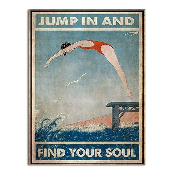 Swimming Jump In And Find Your Soul Poster, Swimming Art, Swim Poster, Swimming Print, Summer Time PosterPainting Art, Dining Room Wall Decor Ideas, Art Deco Frameless 8x10inch