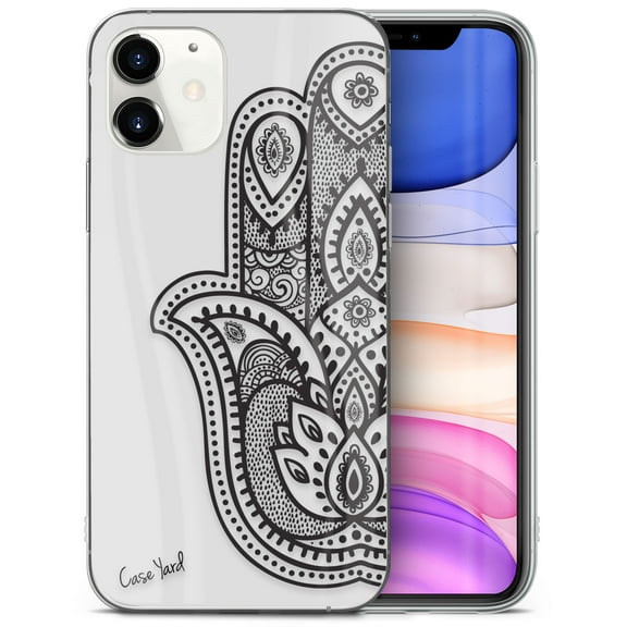 Case Yard iPhone-12-Mini Case Clear Soft & Flexible TPU Ultra Low Profile Slim Fit Thin Shockproof Transparent Bumper Protective Cover Drop Protective Cell Phone Cases (Half Hamsa Hand)
