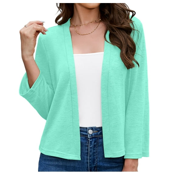 Asklazy Women's 3/4 Sleeve Shrugs Lightweight Open Front Cropped Cardigan for Women,US Size,L,Pink green