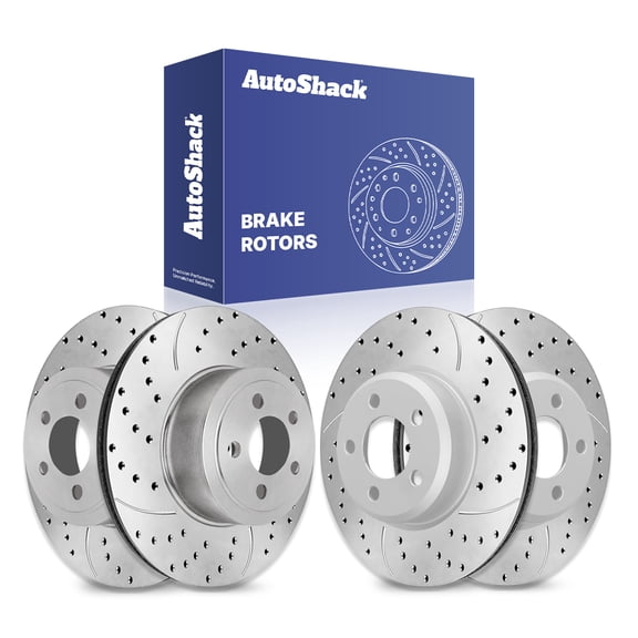 AutoShack Front & Rear Brake Rotors for Dodge, Charger 2007-2010, 2012-2014, 2022-2023, RWD AWD V6 2.7L 3.5L 3.6L V8 5.7L - Silver Zinc Coated Drilled & Slotted - SilverShield Pro