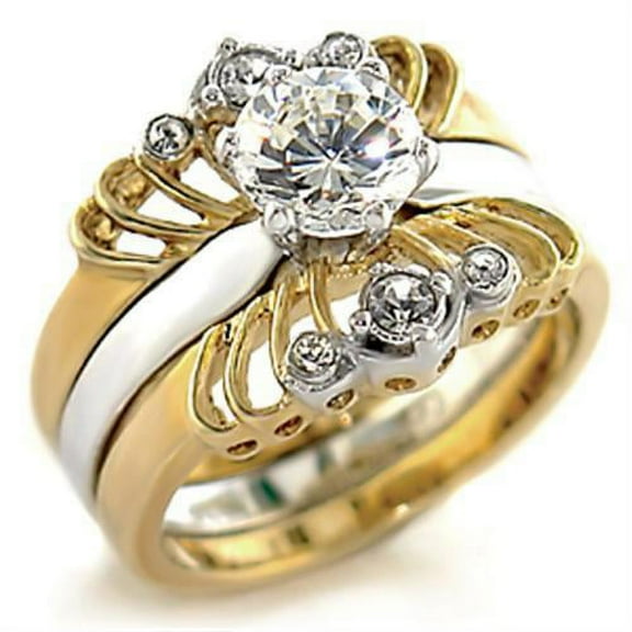 Gold Rhodium Brass Ring with AAA Grade CZ in Clear for Women Clear Stone Color Style 44710 Size 5