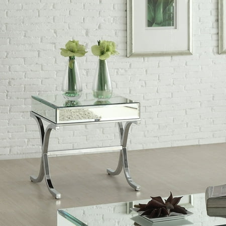 3 Piece Chrome End Table - Acme Furniture Yuri Mirrored Top and Chrome End Table