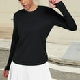thumbnail image 2 of Ltctricy Workout Tops for Women Long Sleeve Crewneck Curved Hem Athletic T Shirts Running Yoga Tees with Thumb Holes(Black,Large), 2 of 6