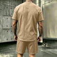 thumbnail image 5 of LEKWK Men Linen Sets Outfits 2 Piece Lightweight Loose Fit Solid Beach Vacation Summer Outfits Short Sleeve Crewneck Casual Tops and Drawstring Shorts, 5 of 6