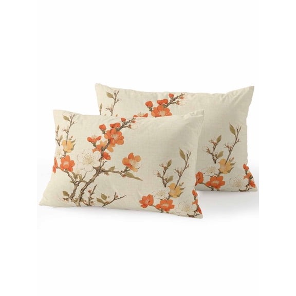 Waterproof Outdoor Throw Pillows with Inserts 12"x20" Set of 2,Vintage Botanical Soft Decorative Pillowcases for Couch Bedroom,Red Spring Floral Botanical Farmhouse Pillow Covers for Sofa Living Room