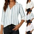 thumbnail image 6 of Women Loose Button up Shirts Striped Print Rolled Long Sleeve Lapel Collar Lightweight Casual Blouses Tunic Tops(Gray,S), 6 of 6