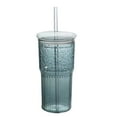 thumbnail image 3 of Iodue Tumbler with Straw Glass Cups With Drinking Tube And Lids 1Pcs 20oz Glass Cups Drinking Jar Clear Iced Coffee Cups Vintage Ripple Glassware For Water Coffee Tea Clear, 3 of 10