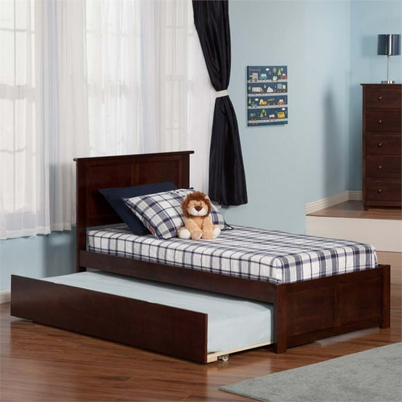 AFI Madison Twin Solid Wood Bed with Twin Trundle and USB Charger in Walnut