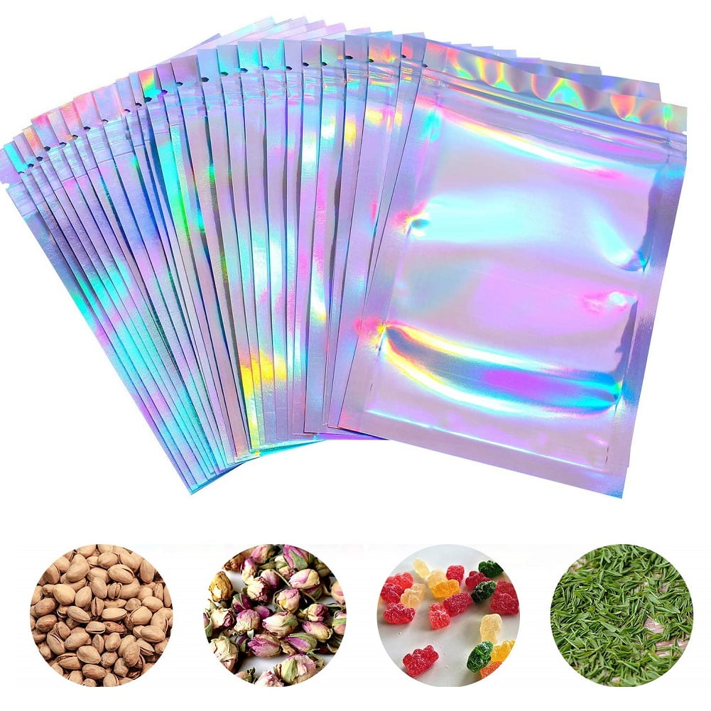 100 Pack Smell Proof Star Rainbow Mylar Foil Bags Resealable Zip Lock 4" x 6" 