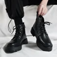 thumbnail image 5 of Botas de cuero antideslizantes para Hombre, calzado informal de punta redonda con cordones, suela gruesa, Zapatos altos cómodos, 5 of 5