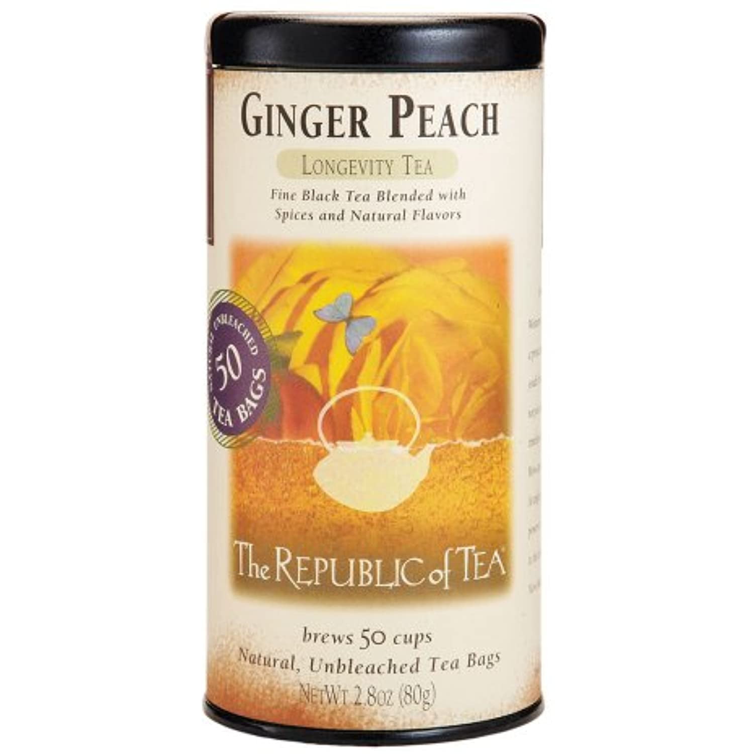 The Republic Of Tea Ginger Peach Black Tea, Caffeinated, 50 Count