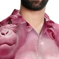 thumbnail image 5 of Pink Monkey Gorilla Men's Short Sleeve Poplin Button Down Hawaiian Printed Summer Beach Shirt, Unisex, 5 of 6