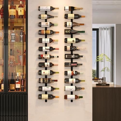 24 Bottles Wall Mounted Wine Rack, Detachable Wall Hanging Bottle Holder, Use as One or Four, DIY Display, Storage Racks for Wine, for Restaurant, Bar, Cellar