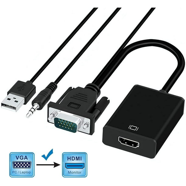 Adaptateur GANA VGA vers HDMI 1080P HD Prise en charge du signal analogique  vers le câble convertisseur de signal numérique avec câble audio 3,5 mm 