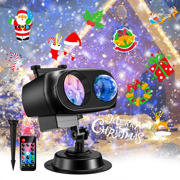 Projecteur de Noël pour l'Extérieur, Lampe de Projection Étanche 2-en-1 pour Décorations des Fêtes (10 Vagues Océaniques et 160 Motifs) avec Télécommande