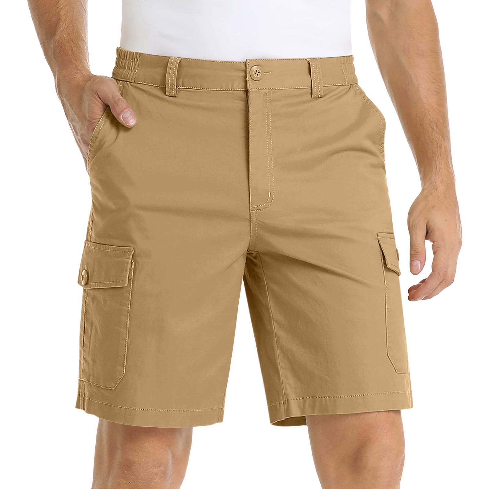 amidoa Mens Shorts 7 Inch Summer Causal Elastic Waist Straight