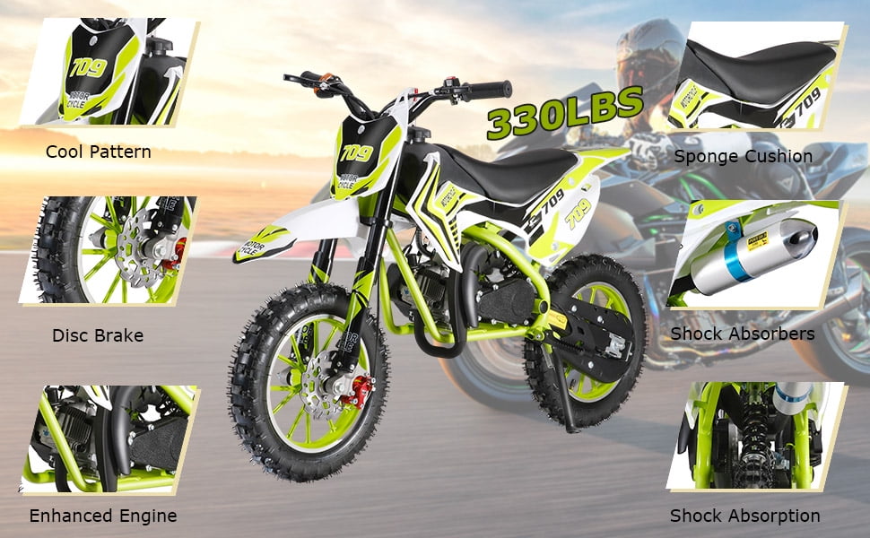 49CC Kids Dirt Bike - 30KM/H 2-Stroke Mini Motorcycle, 10" Off-Road Tires & Dual Disc Brakes, 150kg Load Capacity