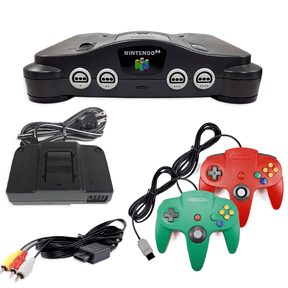 Restored Nintendo 64 N64 Console Game System with 2 Pack Retrofam N64 Controller Green & Red