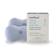 Method Bar Soap, Simply Nourish, Coconut, Rice Milk + Shea Butter notes, Plastic Free, 2 bars, 5oz each--Packaging May Vary