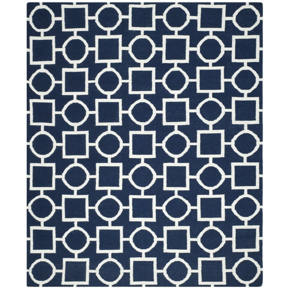 SAFAVIEH Dhurrie Sheldon Geometric Shapes Wool Area Rug, Navy/Ivory, 4' x 6'