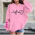 thumbnail image 2 of CPNG Girls Hoodies Tops Heart Print Long Sleeve Hooded Sweatshirts with Front Pocket Kids Loose Fit Daily Pullover Sweatshirt, 2 of 5