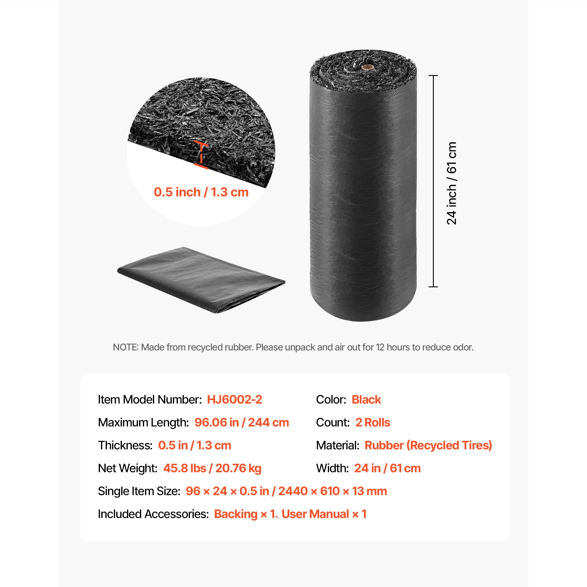 KFFKFF Rubber Mulch Mat Roll, 2 Rolls 96 x 24 in Recycled Rubber, 0.5 in Thick, Customizable, Minimizes Weed Growth, Realistic Weed Barrier Mat, Durable Pathway for Landscaping