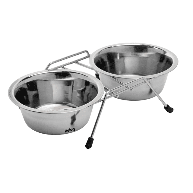 Comedero Perro Gato Doble Con 2 Platos 473ml / 16 Onzas Belug, Color Plateado