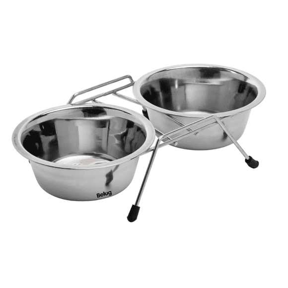 Comedero Perro Gato Doble Con 2 Platos 473ml / 16 Onzas Belug, Color Plateado