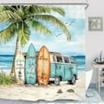 thumbnail image 5 of Coastal Beach Palm Surfboard Shower Curtain Set Ocean Summer Tropical Scenery Hawaii Camping Waterproof Bathroom Curtain with Hooks-48"W x 72"L (Pack of 1), 5 of 7