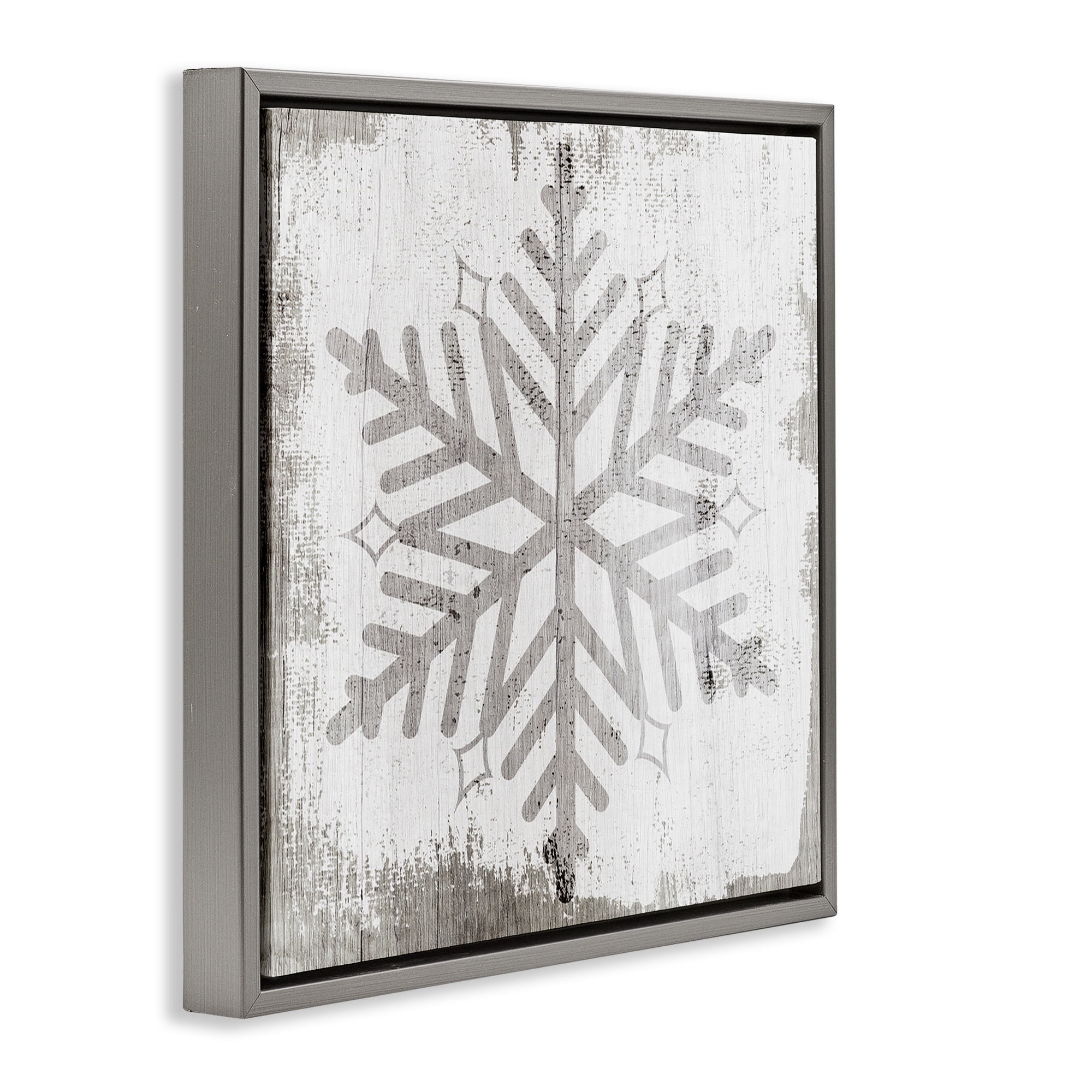 Stupell Industries Winter Nature Snowflake Shape Holiday Painting Gray Floater Framed Canvas Art Print Wall Art, 25 x 25