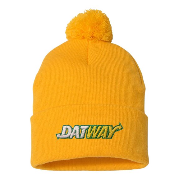 Adult Datway Embroidered Knit Beanie Pom Cap