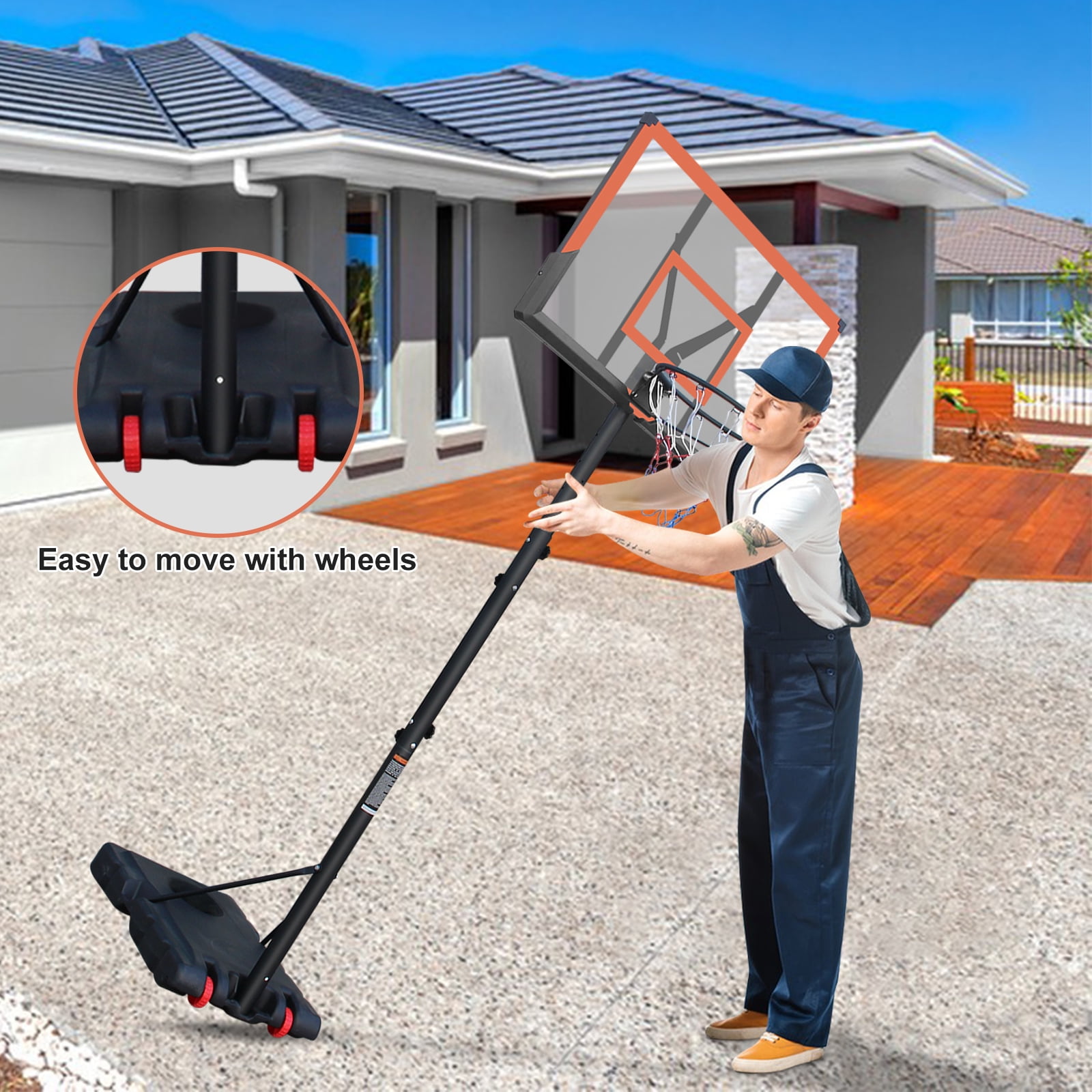 Basketball Hoop Basketball Hoop 5.73-10FT Height Adjustable Portable Basketball Goal for Indoor Outdoor Basketball Stand 44in Backboard with Wheels Orange,Basketball Goal