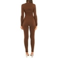 thumbnail image 3 of Hansber Women's Turtleneck Long Sleeve High Neck Bodycon Tight Full Length Jumpsuits Bodysuit Rompers Brown S, 3 of 7