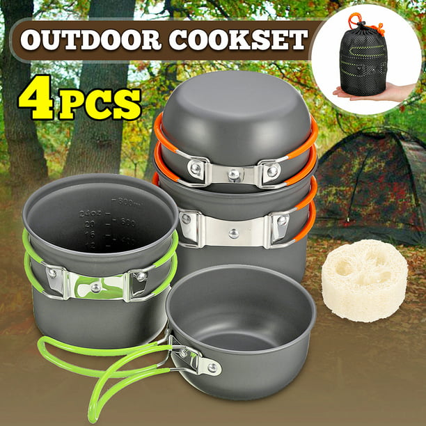 Aluminum Lightweight Folding Camping Pot and Pan Camping Cookware Kit  Cookset Outdoor Cooking for 1-2 Man Use