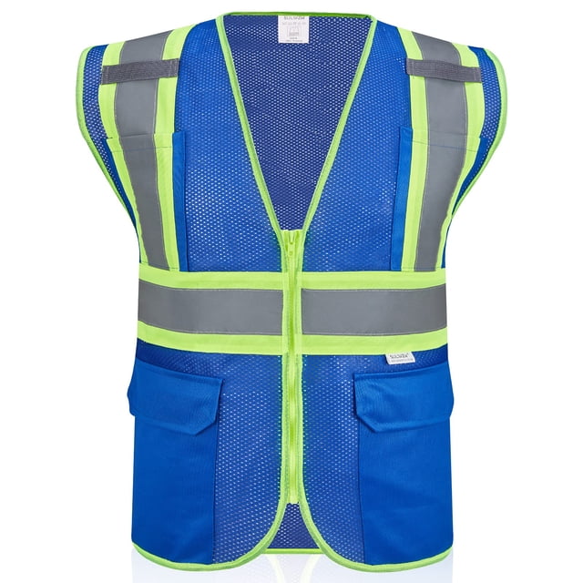 Chaleco de seguridad SULWZM XXL azul con bolsillos reflectantes con cremallera