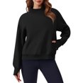thumbnail image 2 of Women's Sweatshirt Long Sleeve Casual Comfort Loose Lightweight High Neck with Pocket Solid Color Fashion Top for Women Daily Wear,Black,L, 2 of 6