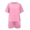 thumbnail image 3 of UACY Girls Two-Piece Set, Short Sleeve T-Shirt and Elastic Waist Drawstring Shorts with Pockets, Summer Outfit (Pink, 9-10 Years), 3 of 9