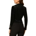thumbnail image 3 of INSPIRE CHIC Women's Velvet Blazer Lapel Collar Long Sleeve Button Wear-to-Work Suit Jacket XS Black, 3 of 8
