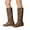 Brown, variant on Women's Slip On Fleece Lined Winter Boots Hidden Wedge Non Slip Knee High Booties Snap Wide Calf Flat Riding Boots White Size 10