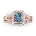 thumbnail image 2 of Clara Pucci 18K Rose Gold Emerald Cut 1Ct Synthetic Blue Moissanite Engagement Ring + Matching Band - Luxury Box Included, 2 of 7